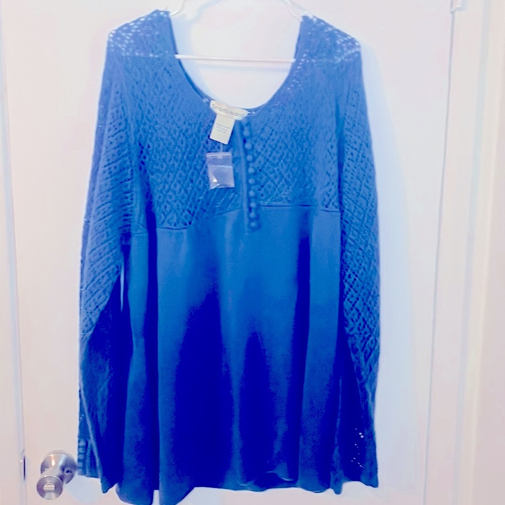 Seventh Avenue blue 3x open knit crochet style sweater 3x